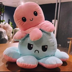 Peluche pieuvre réversible colorée, idéale pour les enfants