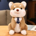 Peluche chien shiba avec cravate en forme d'os