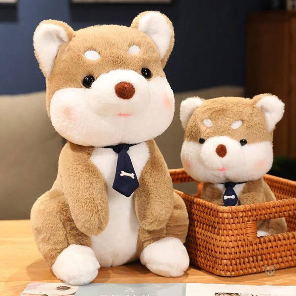 Peluche shiba adorable avec cravate os pour les collectionneurs