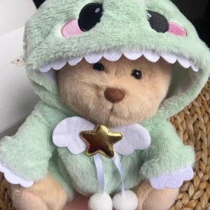Doudou ours en peluche avec déguisement de dinosaure