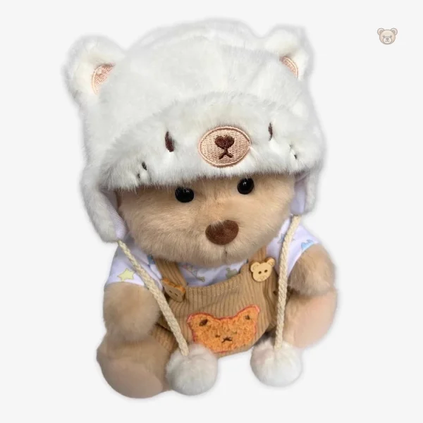 Ours en peluche avec salopette marron - vue 3