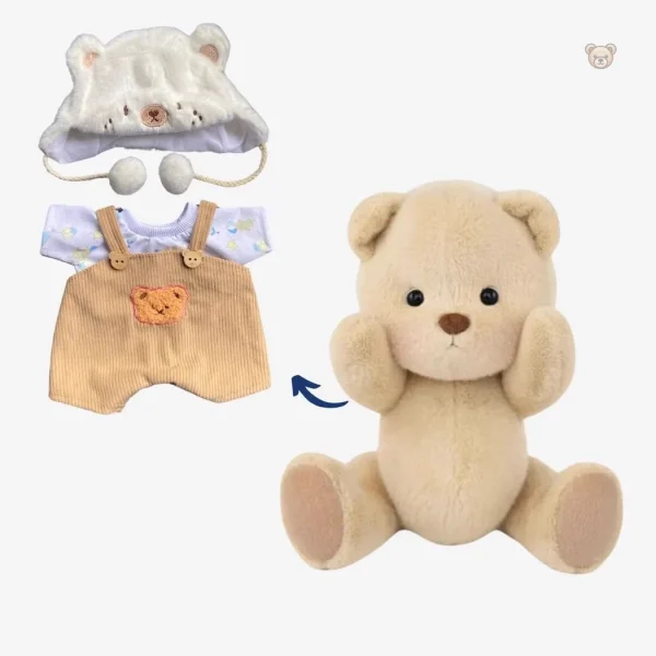 Doudou ours marron en salopette confortable