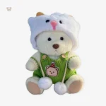 Ours en peluche en costume vert, accessoire de jeu