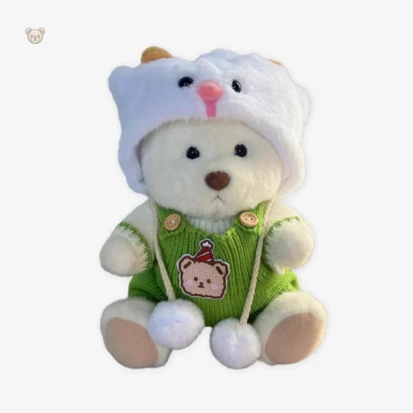 Ours en peluche en costume vert, accessoire de jeu