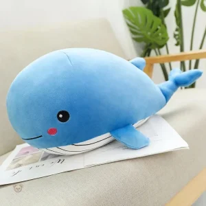 Peluche baleine bleue avec joues rouges, douce et câline