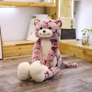 Peluche chat rose assis, douce et câline