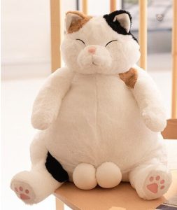 Grand chat en peluche blanc, idéal pour les câlins
