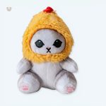 Peluche chat douce et mignonne avec cagoule jaune