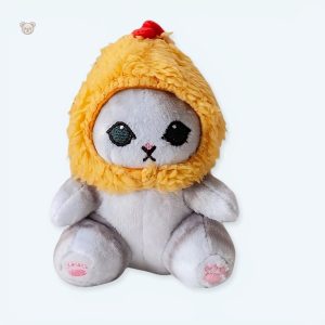 Peluche chat douce et mignonne avec cagoule jaune