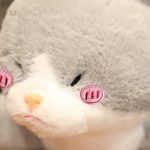 Peluche unique alliant les traits d'un chat et d'un requin