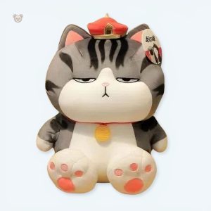 Peluche chat empereur doux tigré gris assis