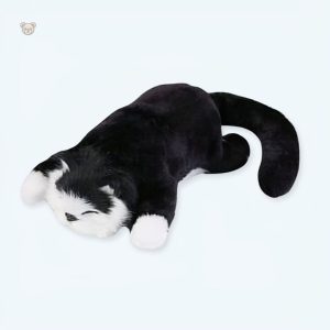 Peluche douce chat noir endormi pour nuits paisibles