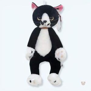 Peluche douce chat noir et blanc grincheux câlin