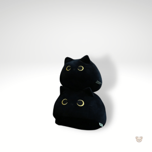 Jolie peluche noire en forme de chat, idéale pour les câlins