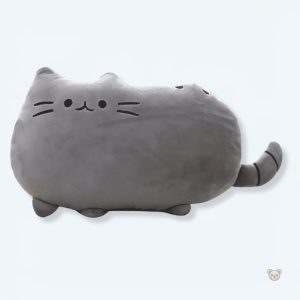 Peluche chat gris doux, oreiller câlin décoratif