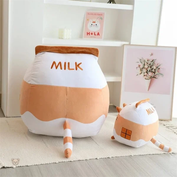 Peluche douce en forme de chat, design brique de lait