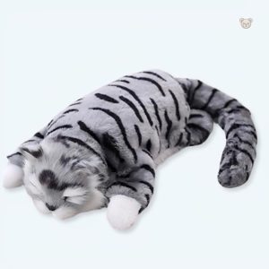 Peluche chat tigré gris douce pour câlins d'enfant