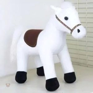 Peluche tendre cheval blanc, idéal pour le réconfort des petits