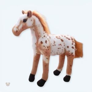 Peluche douce cheval blanc et marron pour enfant
