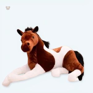 Peluche cheval doux blanc et marron pour enfant
