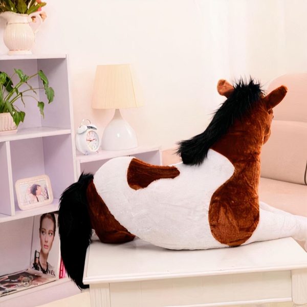 Peluche câlin cheval en blanc et marron, idéale pour les enfants