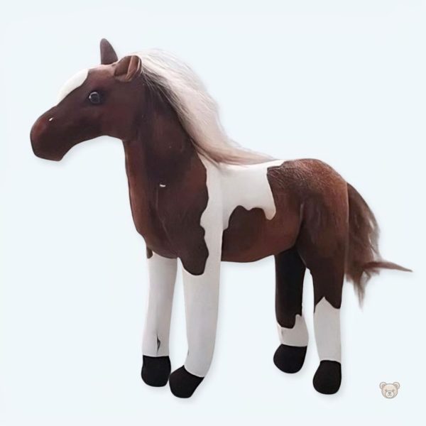 peluche-cheval-doux-marron-blanc-calin-enfant-1 Peluche cheval doux marron et blanc pour câlins d'enfant