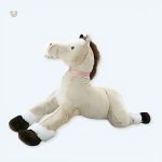 Peluche cheval marron et blanc douce pour câliner les enfants