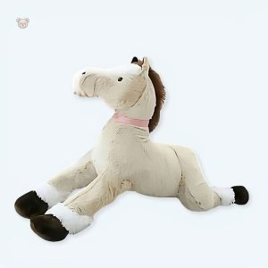 Peluche cheval marron et blanc douce pour câliner les enfants