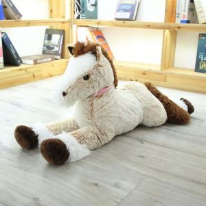 Doudou cheval doux, marron et blanc, parfait pour les câlins