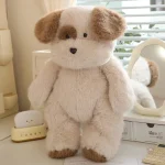 Peluche chien beige et marron à fourrure douce