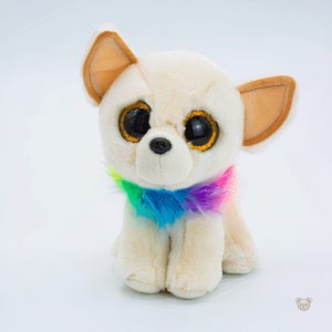 Peluche chien douce avec collier arc-en-ciel pour enfant