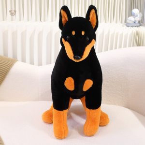 Chien doberman en peluche, couleur noire et marron