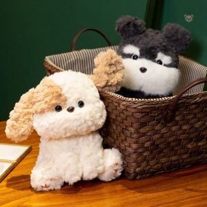Peluche canine adorable en fourrure noire, parfaite pour câlins