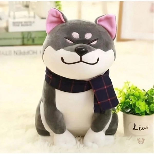 Peluche douce de chien gris, accessoire cosy pour la chambre d’enfant