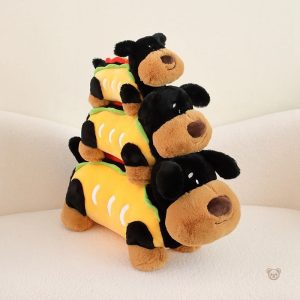 Peluche chien noir style hot dog original et amusant