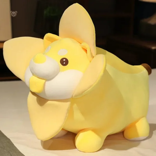 Chien en peluche shiba inu, amusant et ludique en banane