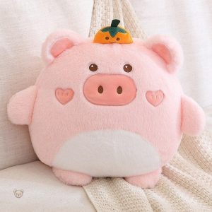 Peluche cochon avec chapeau citrouille