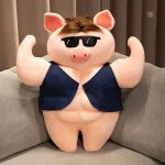 Peluche cochon bien habillé avec lunettes et muscles