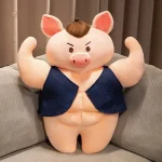 Peluche cochon bodybuildé bien habillé en brun