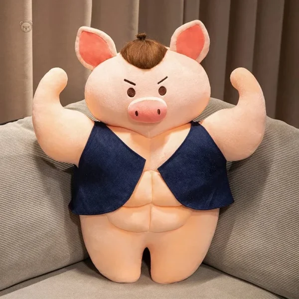 peluche-cochon-bodybuilde-bien-habille-brun-1 Peluche cochon bodybuildé bien habillé en brun