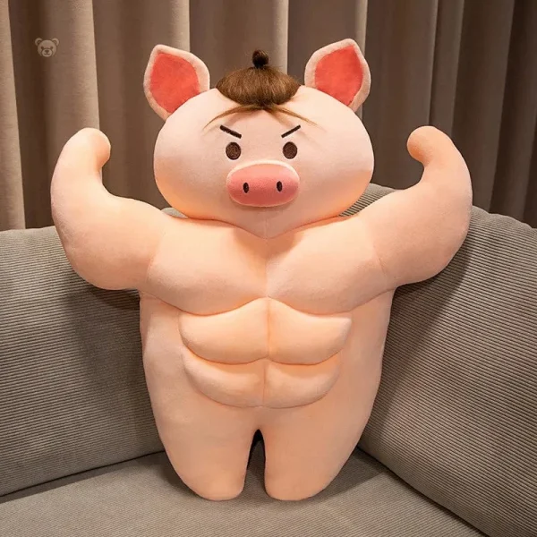 peluche-cochon-bodybuilde-brun-1 Peluche cochon bodybuildé brun