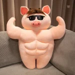 Peluche cochon bodybuildé brun avec lunettes