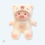 Peluche cochon mignon déguisé en chat pour enfants