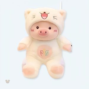 Peluche cochon mignon déguisé en chat pour enfants