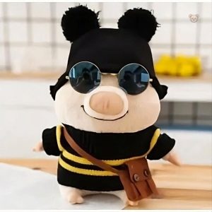 Cochon en peluche rose avec costume d'abeille ludique