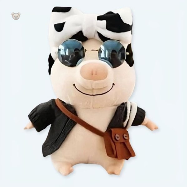 peluche-cochon-rose-noeud-vache-doux-enfant-calin-1 Peluche cochon rose avec nœud, douce et câline pour enfant