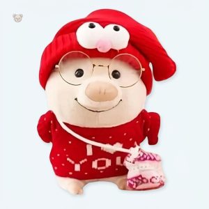 Peluche cochon rose tendre avec un pull doux et message romantique