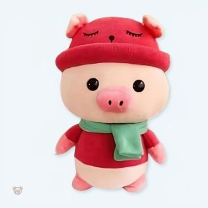 Peluche cochon douce en tenue rouge pour enfants