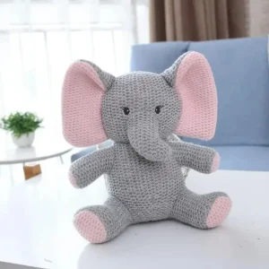 Peluche éléphant gris et rose au crochet