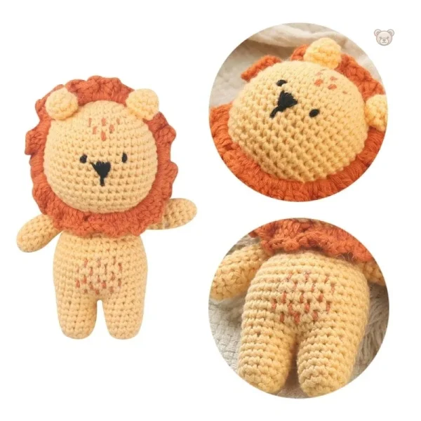 Lion en peluche crochet, crinière colorée et douce